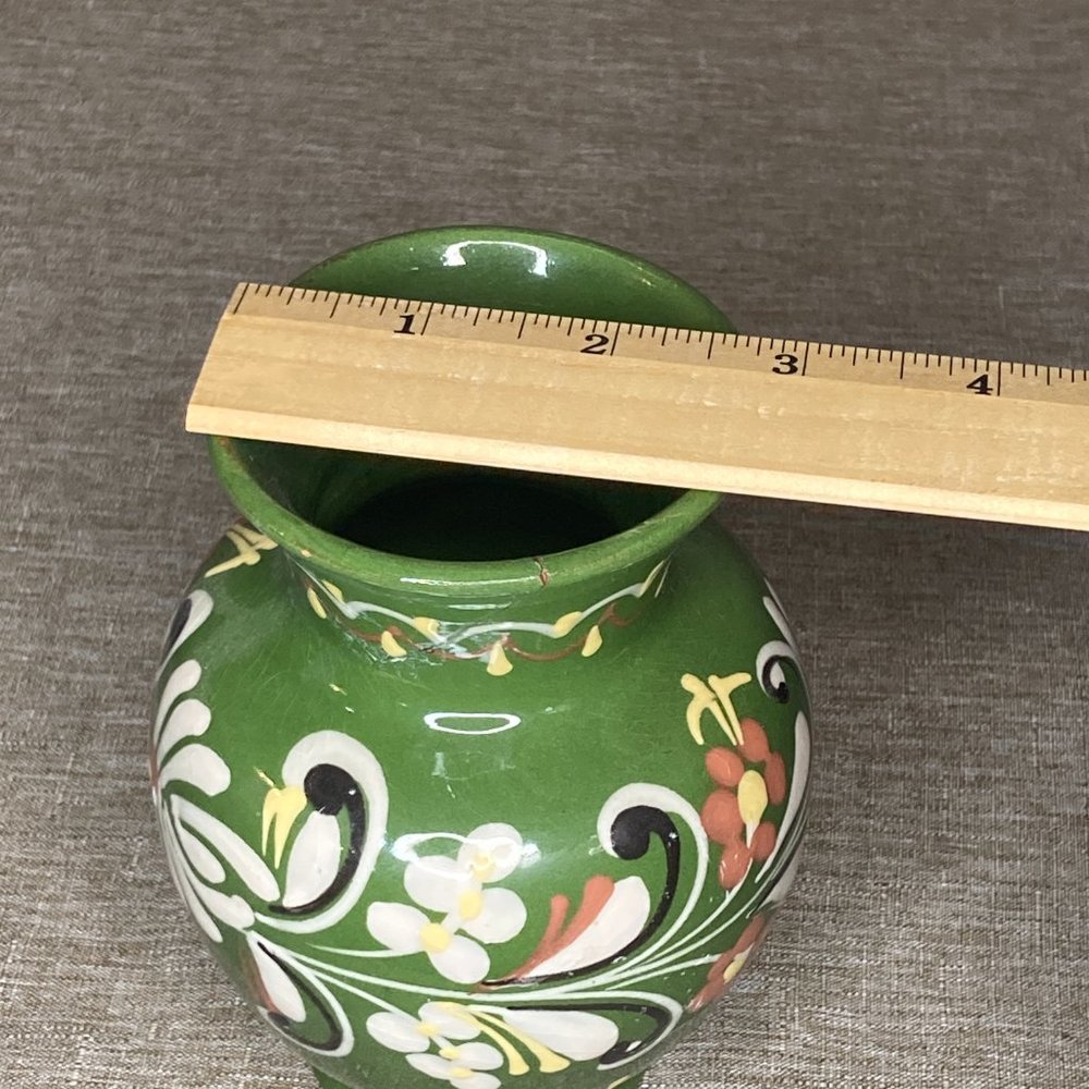 GREEN FLOWER VASE WITH FLORAL DESIGN MADE IN HUNGARY - Picture 8 of 8